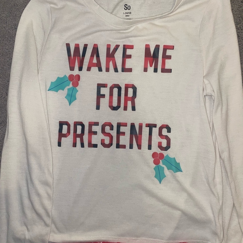 Holiday youth red and white pajama set